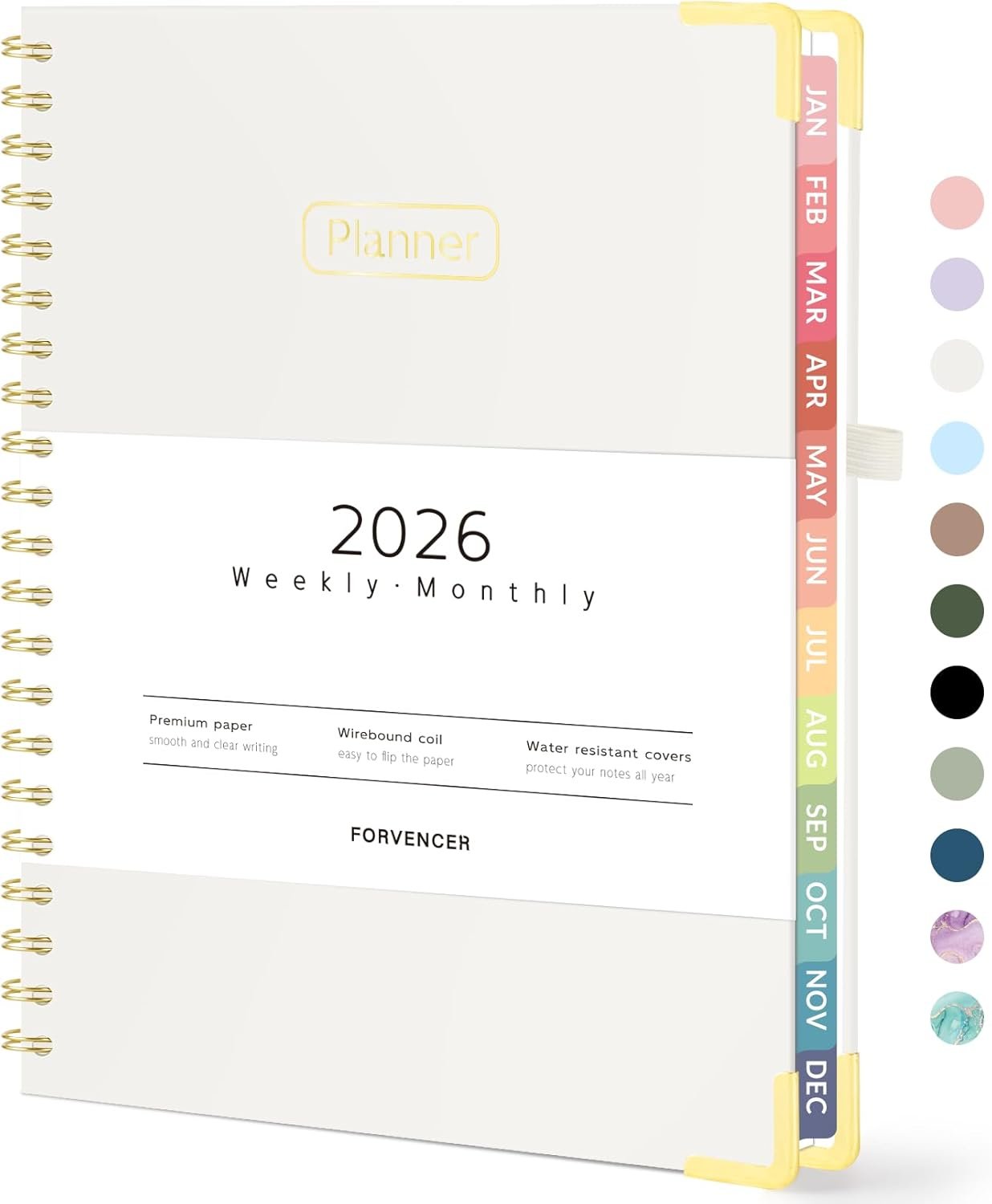 Forvencer 2026 Planner, Hardcover Calendar Planner Weekly and Monthly, January 2026 – December 2026, 8.5″ x 11″, Spiral Agenda Book with Tabs, Exquisite Daily Journal with Inner Pocket, Organizer Notebook for Office Home School, A4 Size, Beige