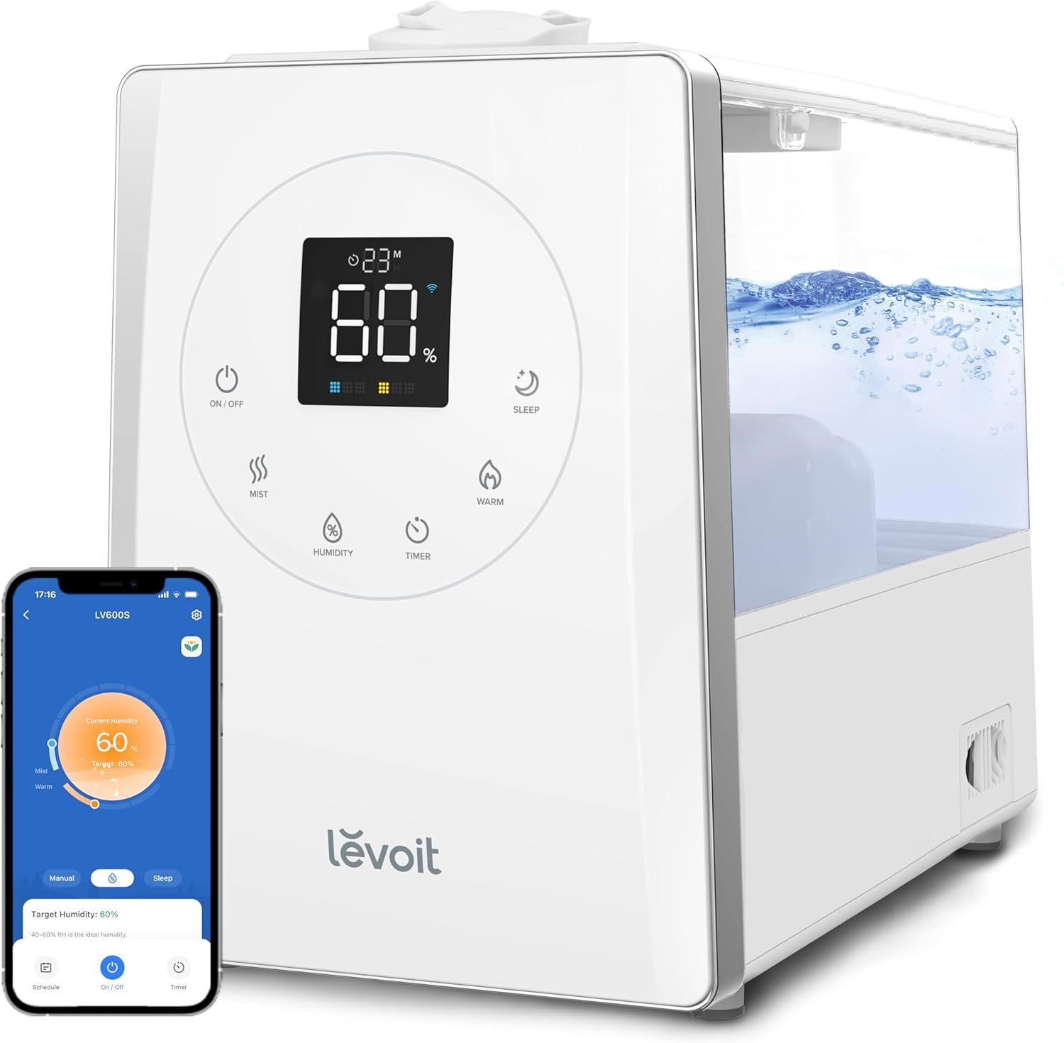 LEVOIT LV600S Smart Warm and Cool Mist Humidifiers for Home Bedroom Large Room, (6L) 753ft² Coverage, Quickly & Evenly Humidify Whole House, Easy Top Fill, App & Voice Control – Quiet Sleep Mode