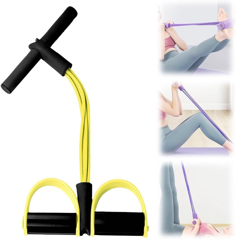 21 Fitness Resistance Bands-4 Tube Pedal Ankle Puller, 2025 Upgrade Foot Pedal Resistance Band, Yoga Elastic Exercise Bands, AB Training Auxiliary Device Workout Equipment for Women and Men