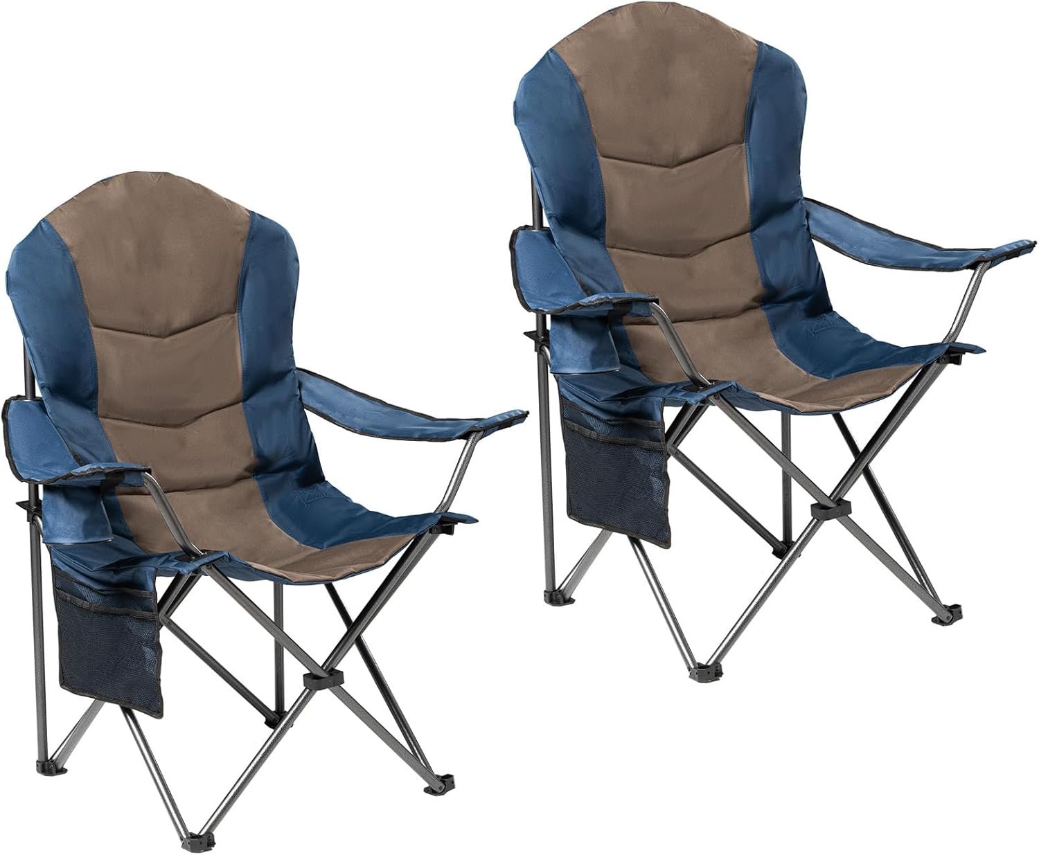 2 Pack Folding Camping Chairs for Adults – High Back Padded Portable Outdoor Lawn Chairs 400lbs Capacity, Adjustable Armrests – Lightweight Camp Chairs Set (Blue & Brown)