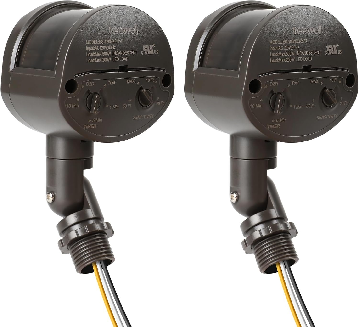 2 Pack Motion Sensor, 180-Degree Replacement Motion Detector, Adjustable Time & Detection Sensitivity Up to 60 Feet Range, 3 Working Modes Pir Motion Sensor for Security Floodlight, Brown, UL Listed