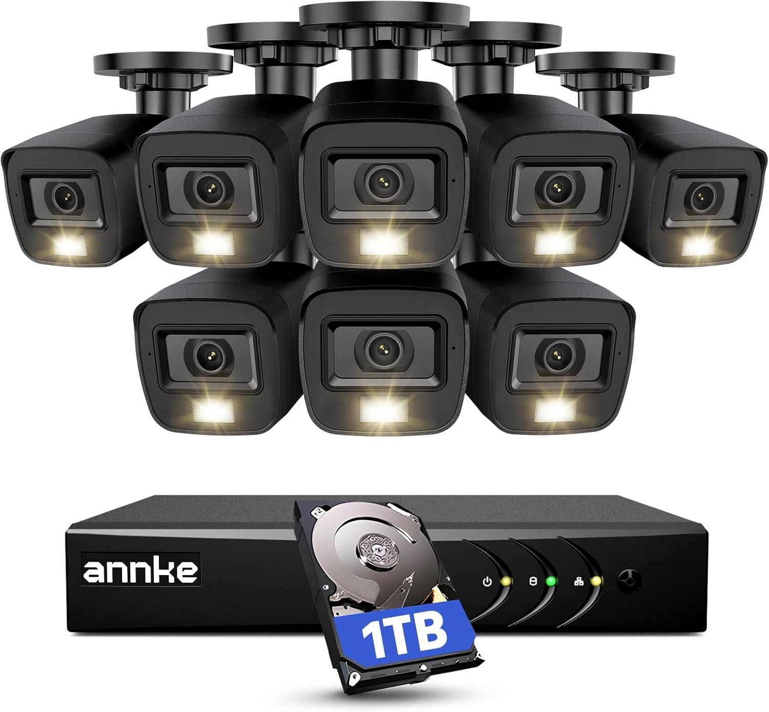 ANNKE 3K Lite Wired Security Camera System Outdoor with AI Human/Vehicle Detection, 8CH H.265+ DVR and 8 x 1920TVL 2MP IP67 Home CCTV Cameras with Smart Dual Light, Color Night Vision, 1TB Hard Drive