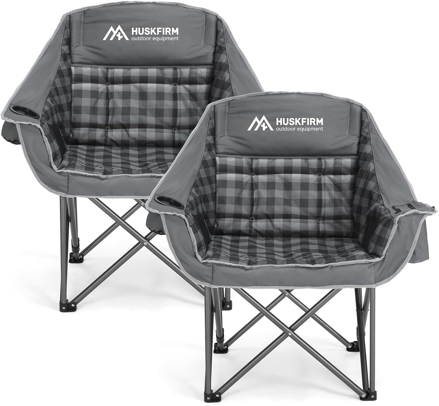 2 Pack Camping Chairs Oversized Padded Camping Chair Heavy-Duty Foldable Camping Chairs with Cup Holder and Cooler Bag Portable Lawn Chair for Sports Outdoors-Support 450LBS, Grey