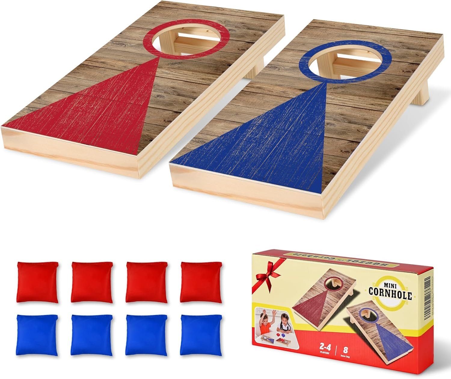 2-Pack Mini Tabletop Cornhole Board Set – 8 Bean Bags Included, 10×5 Inch Portable Desktop Toss Game for Home Office, Indoor Table Corn Hole Game for Kids & Adults