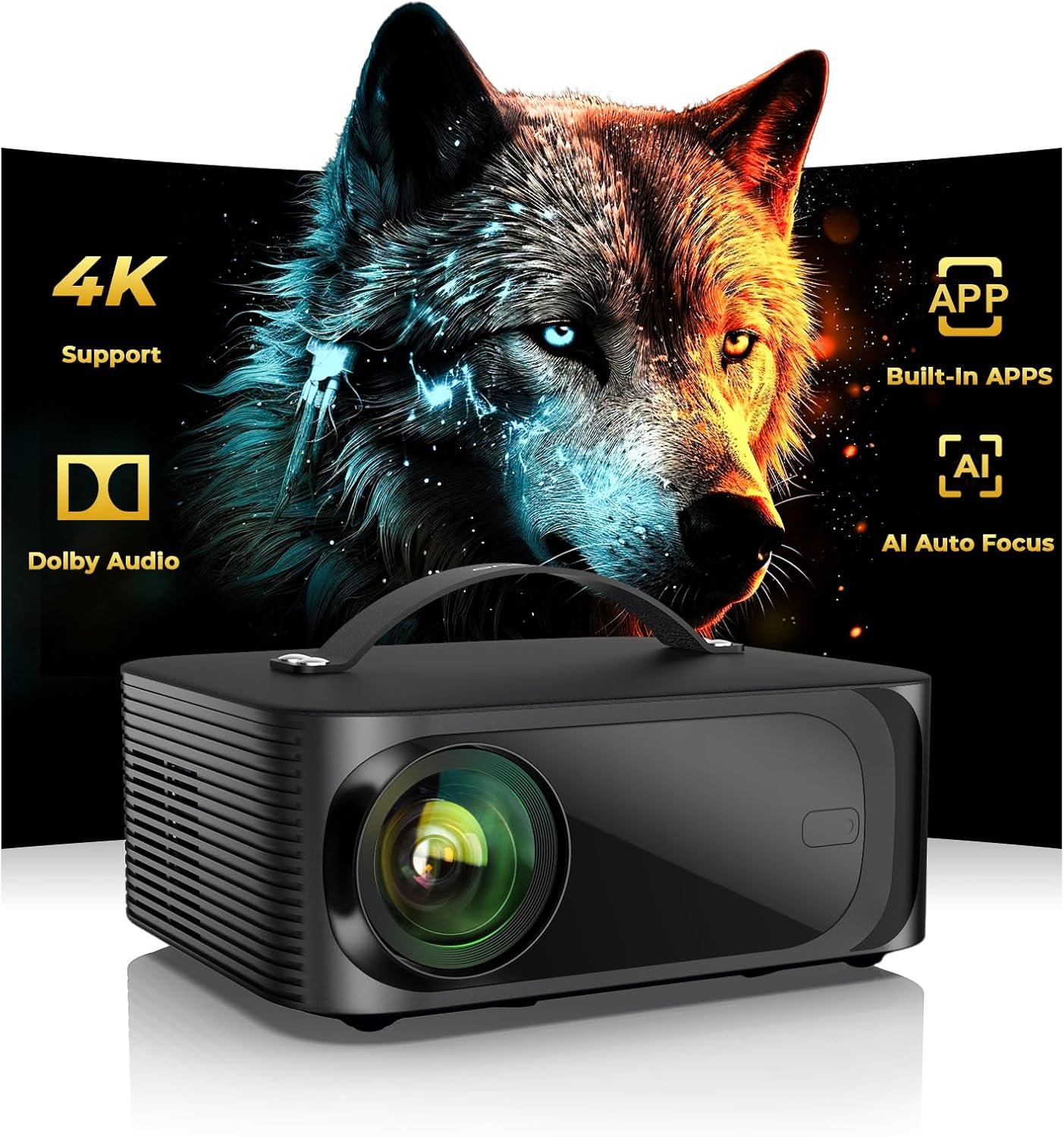 [1500 ANSI/Auto Focus/Built-in APPs] Outdoor-Projector-4K with Wifi6 and Bluetooth, Smart TV OS & DoIby Audio, Portable Projector with YouTube/PrimeVideo, ONOAYO 1080P Proyector with 300 ”Display