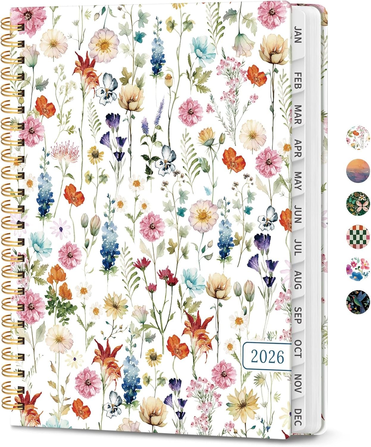2026 Planner, Weekly and Monthly Calendar Planner for Women, Jan 2026 – Dec 2026, Hardcover Planning Agenda book with Tabs, Spiral Bound, Inner Pocket, Perfect for School Office Supplies, 8.5″ x 11″ – Wildflowers