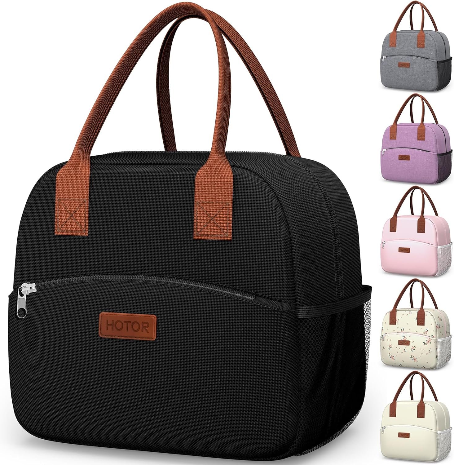 HOTOR Lunch Bag for Women & Men – Wear-Resistant Insulated Lunch Box with Large Capacity, Multi-Functional Cooler Bag for Office, Picnic, Black, 10L,10.60″ x 5.90″ x 9.50″