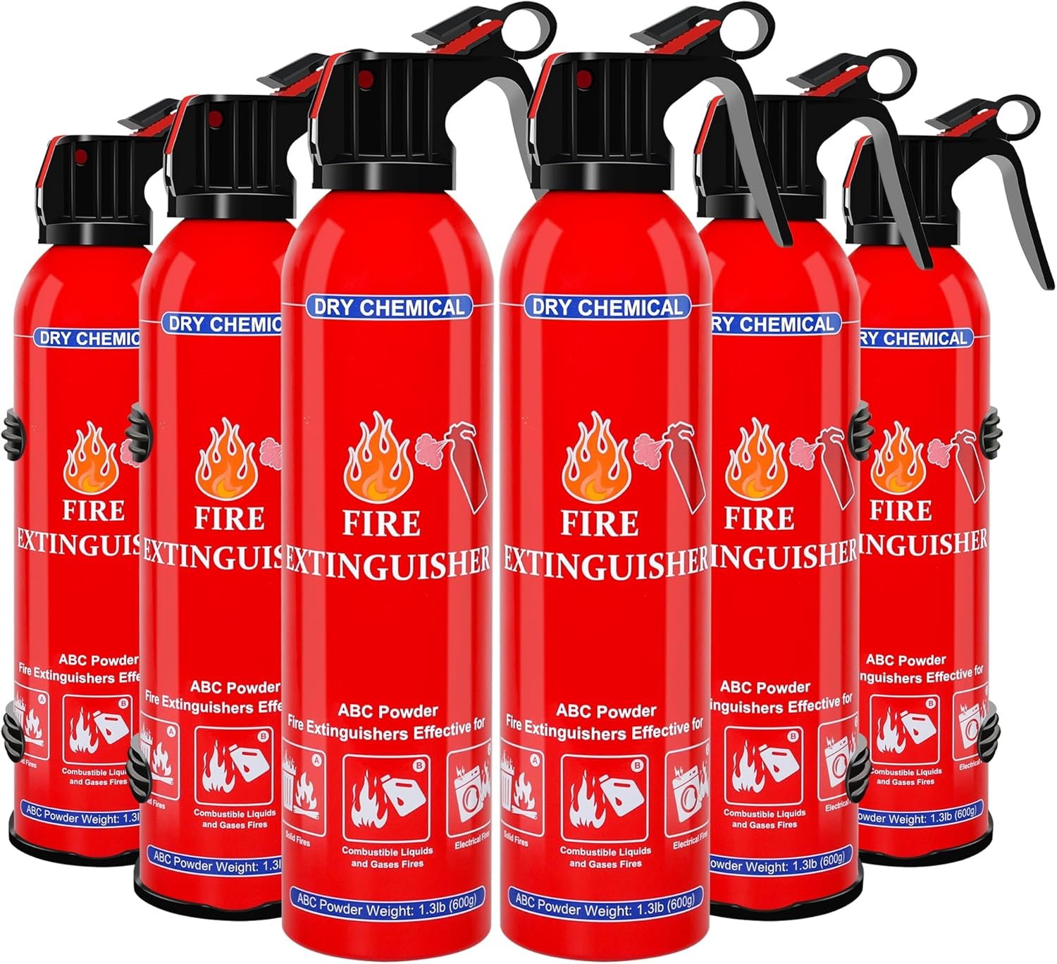 6 Pack ABC Dry Chemical Fire Extinguishers, Portable Dry Powder Fast-Acting Fire Extinguisher with Mount, Suitable for Home, Car, Boat, Truck, Electrical, Grease Fires