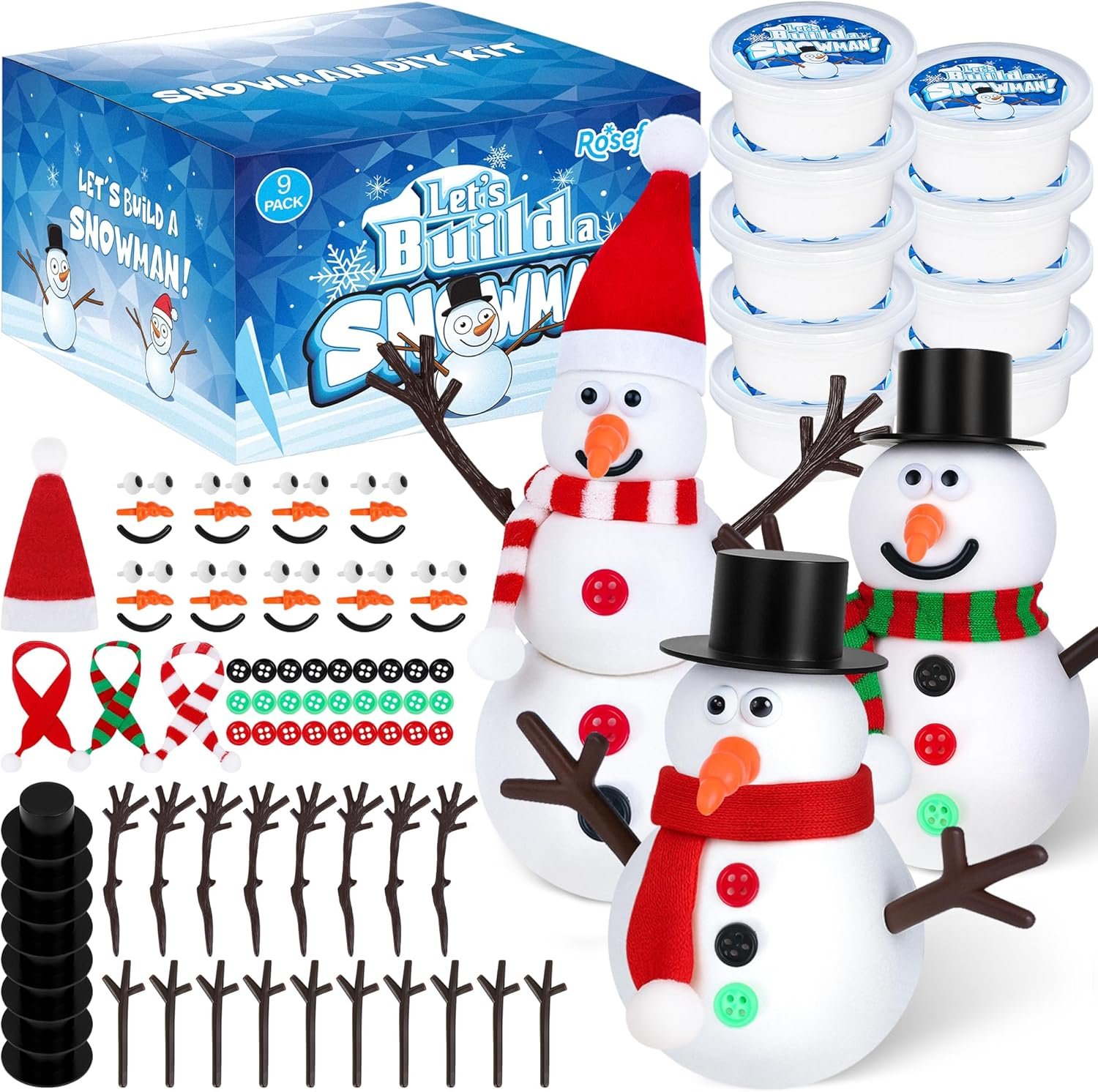 9 Pack Christmas Crafts, DIY Christmas Snowman Clay for Kids, Build Your Snowman Craft Kit, Modeling Clay Snow Man Making Game, Xmas Crafts Presents Winter Christmas Stocking Stuffers